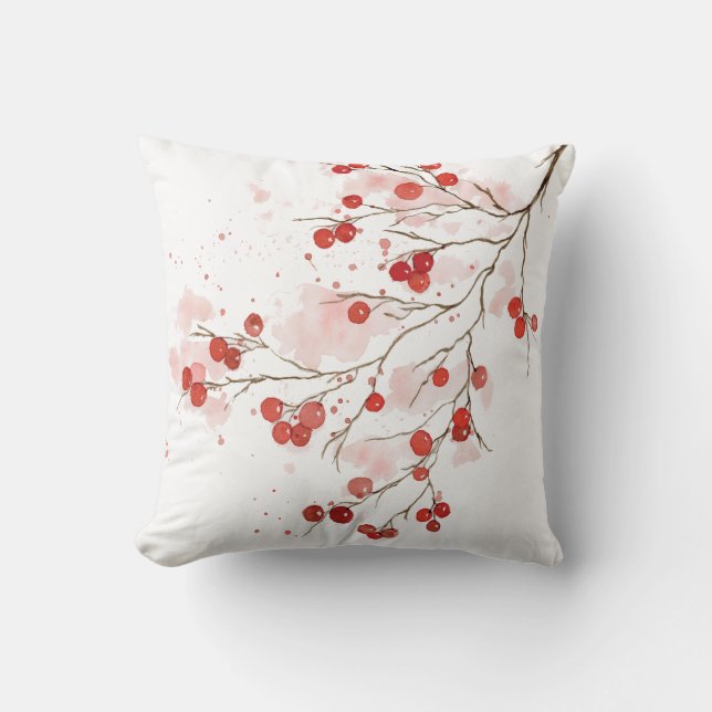 Watercolor Winter Berry Kissen (Vorderseite)