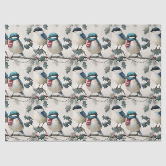 Watercolor Winter Birds with Red Scarf Seidenpapier (Vorderseite)