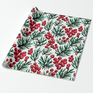 Watercolor Winter Bloom Beeren Geschenkpapier