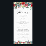Watercolor Winter Blooms Garland Wedding Menu Card Werbekarte<br><div class="desc">Fügen Sie Ihrem Event mit diesen individuell anpassbaren Menükarten einen Winterakzent hinzu. Sie verfügen über eine blumengeschmückte Aquarellgarage mit Poinsettia-Blume,  rote Rosen,  Nadelkronen und Grünpflanzen. Personalisieren Sie diese durch Hinzufügen von Namen und anderen Menüdetails. Diese Aquarellkarten sind ideal für Winterhochzeiten,  Brautpartys,  Babyduschen,  Geburtstage und vieles mehr. Matching-Elemente sind verfügbar.</div>