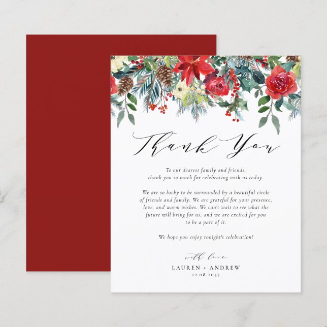Watercolor Winter Blooms Wedding Danke Karte (Vorne/Hinten)