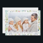 Watercolor Winter Blue Floral Foto Weihnachten<br><div class="desc">Die moderne Elegant Watercolor Blue and White Floral Frohe Weihnachtsfamilie Foto Holiday Card beinhaltet die Blätter im Winter,  die botanische Vegetation,  die blauen Beeren,  die blauen Blumen,  die Baumwolle und die roten Beeren.</div>