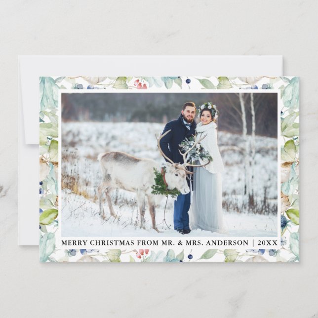 Watercolor Winter Blue Floral Hochzeit Weihnachten (Vorderseite)
