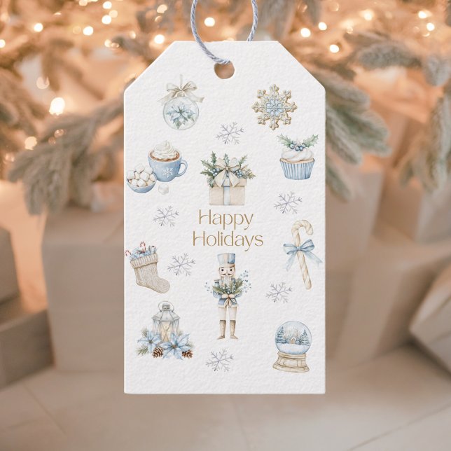 Watercolor Winter Blue Happy Holiday Holiday Geschenkanhänger (Von Creator hochgeladen)