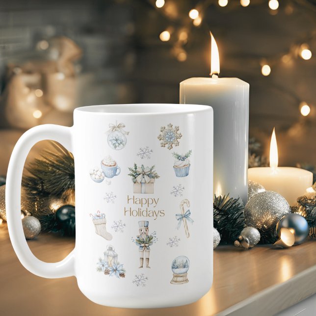 Watercolor Winter Blue Happy Holidays Kaffeetasse (Von Creator hochgeladen)