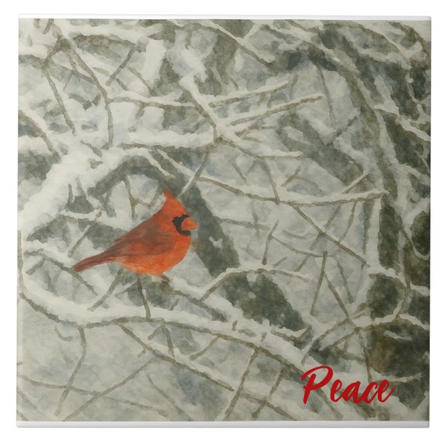 Watercolor Winter Cardinal Ceramic Tile Fliese (Vorderseite)