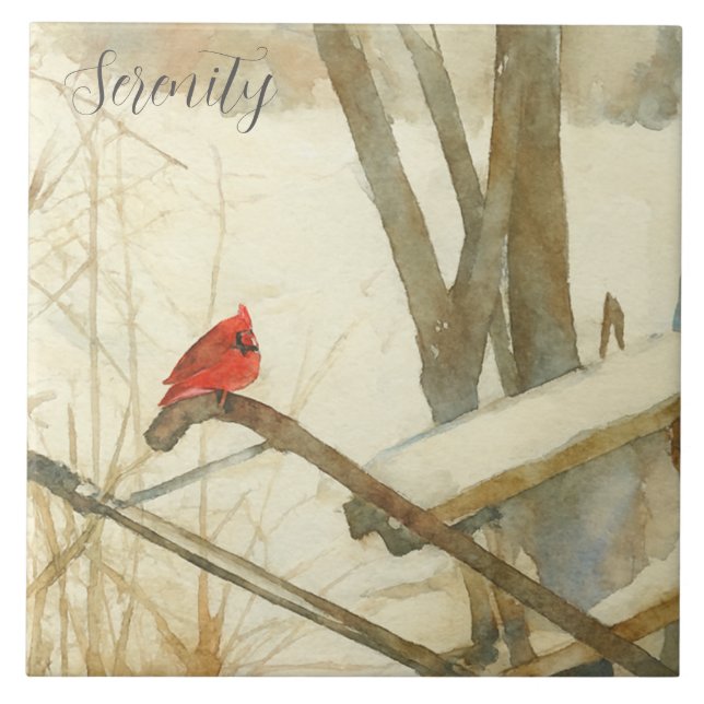 Watercolor Winter Cardinal Fliese (Vorderseite)
