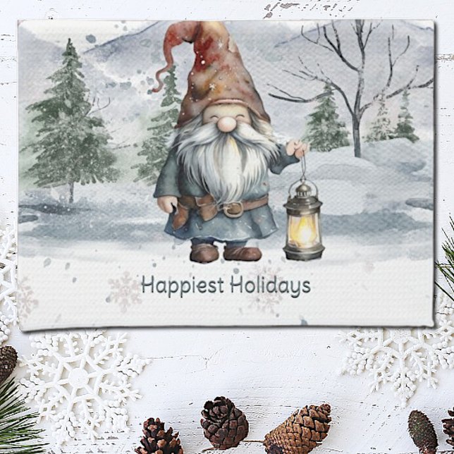 Watercolor Winter Christmas Gnome Geschirrtuch (Watercolor Winter Christmas Gnome Kitchen Towel)