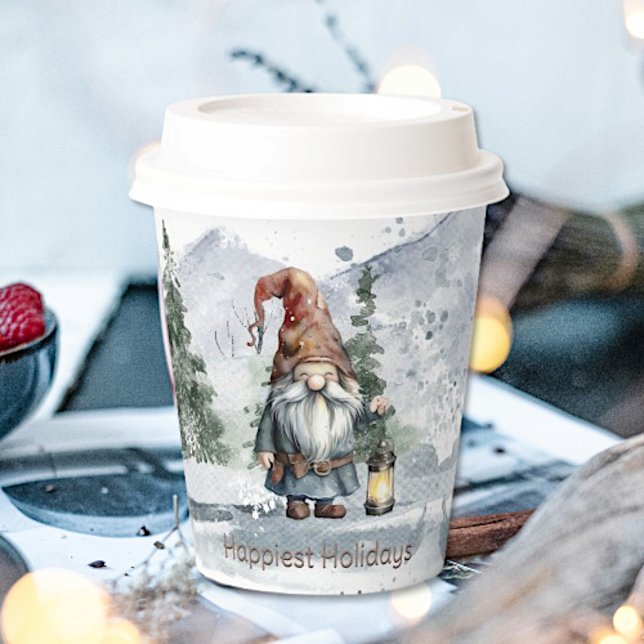 Watercolor Winter Christmas Gnome Pappbecher (Watercolor Winter Christmas Gnome Paper Cups)