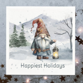 Watercolor Winter Christmas Gnome Serviette