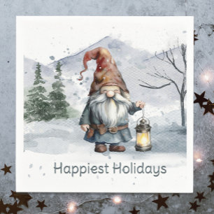 Watercolor Winter Christmas Gnome Serviette
