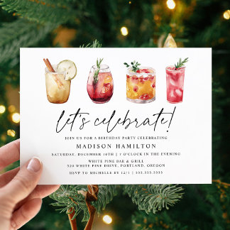 Watercolor Winter Cocktails Birthday Party Einladung