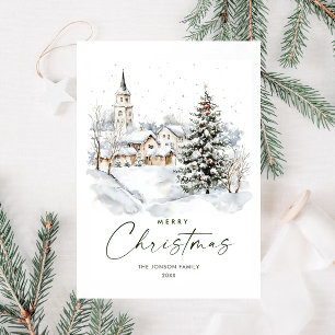 Watercolor Winter Country Weihnachtsbaum Feiertagskarte