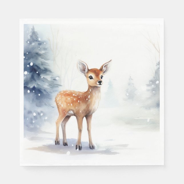 Watercolor Winter Fawn Serviette (Vorderseite)