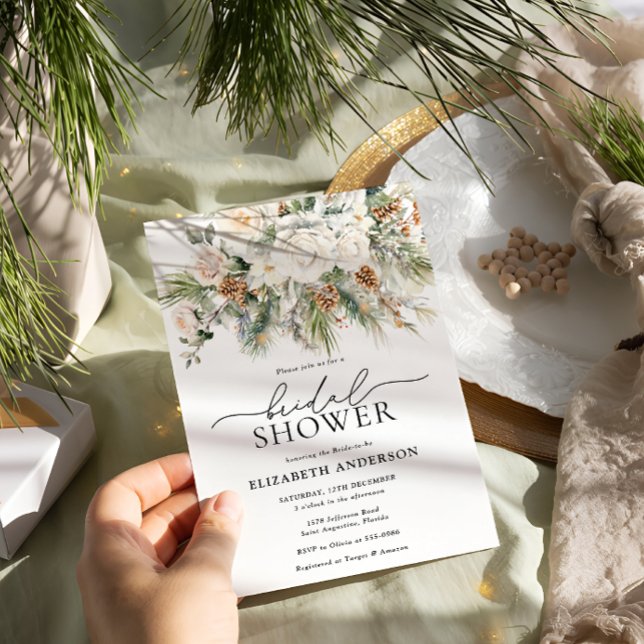 Watercolor Winter Floral Evergreen Brautparty Einladung (Von Creator hochgeladen)
