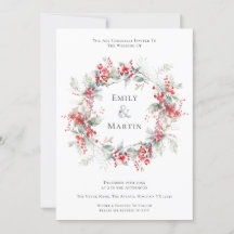 Watercolor Winter Foliage Berries Wreath Wedding