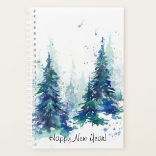 Watercolor winter forest Christmas tree