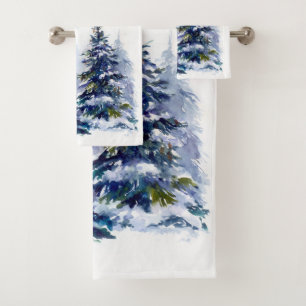 Watercolor winter forest Christmas tree
