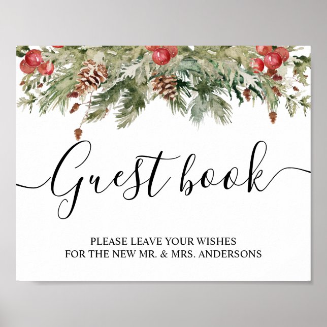 Watercolor Winter Green Pine Tree  & Pine Cone Poster (Vorne)