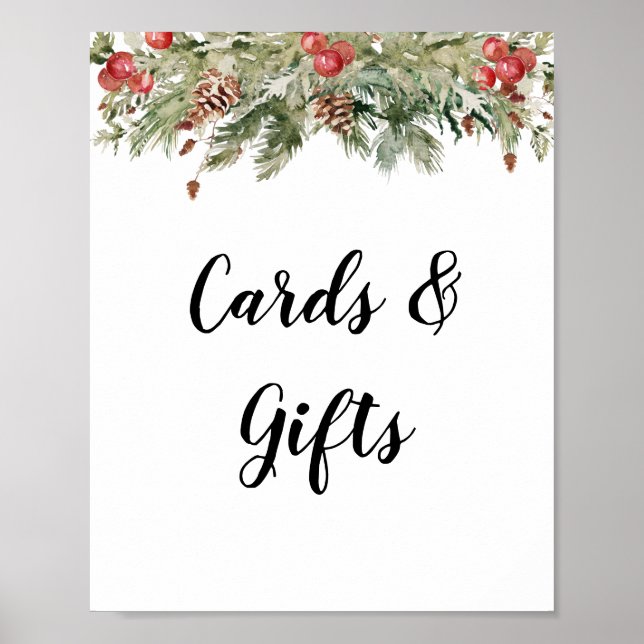 Watercolor Winter Green Pine Tree  & Pine Cone Poster (Vorne)