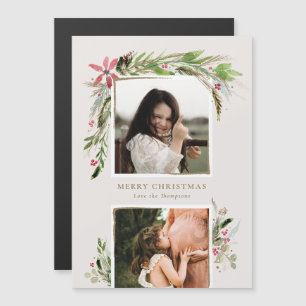 Watercolor Winter Greenery Holiday Foto Card Magneteinladung