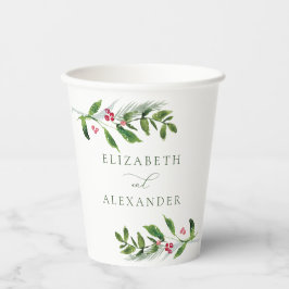 Watercolor Winter Greenery Moderne Weihnachten Pappbecher