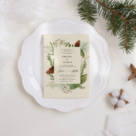 Watercolor Winter Greenery Posponed Wedding Einladung