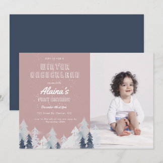 Watercolor Winter Onederland Geburtstagsparty Einladung
