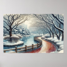 Watercolor Winter Park Scene