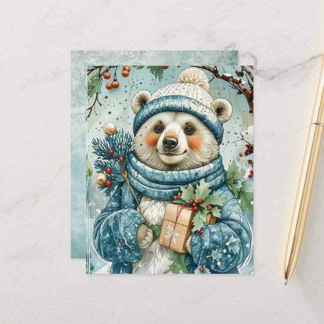 Watercolor Winter Polar Bear Scrapbook Paper (Vorderseite/Rückseite Beispiel)