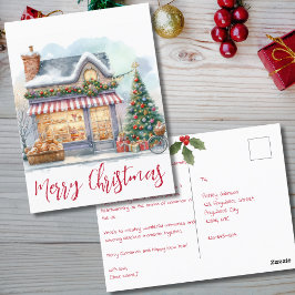 Watercolor Winter Scene Merry Christmas Typography Postkarte