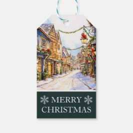 Watercolor Winter Street Szene Weihnachten Geschenkanhänger