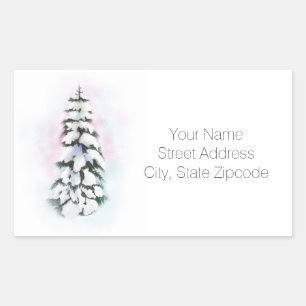 Watercolor Winter Tree Vignette Tree Labels Rechteckiger Aufkleber