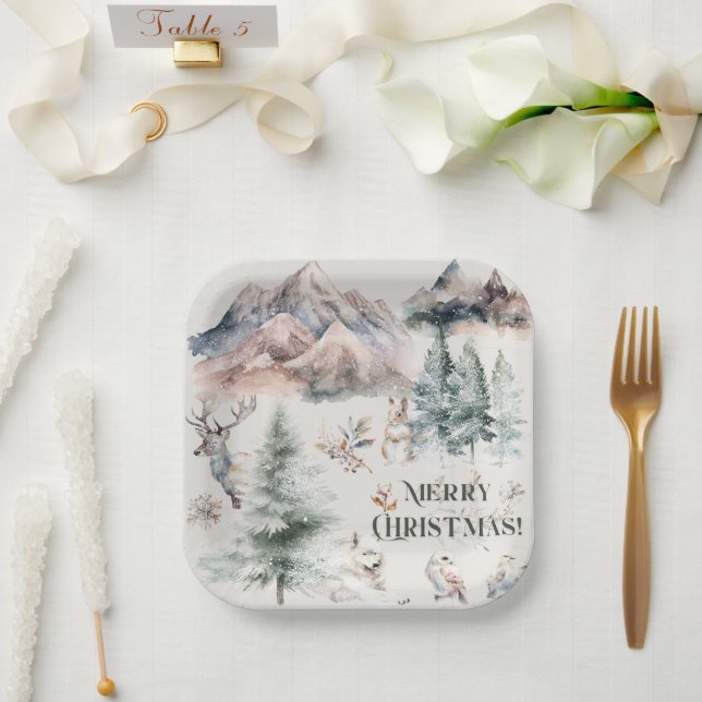 Watercolor Winter Weihnachtsdruckplatte Pappteller (Hochzeit)