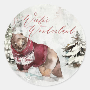 Watercolor Winter Wonderland Rustikale Weihnachten Runder Aufkleber