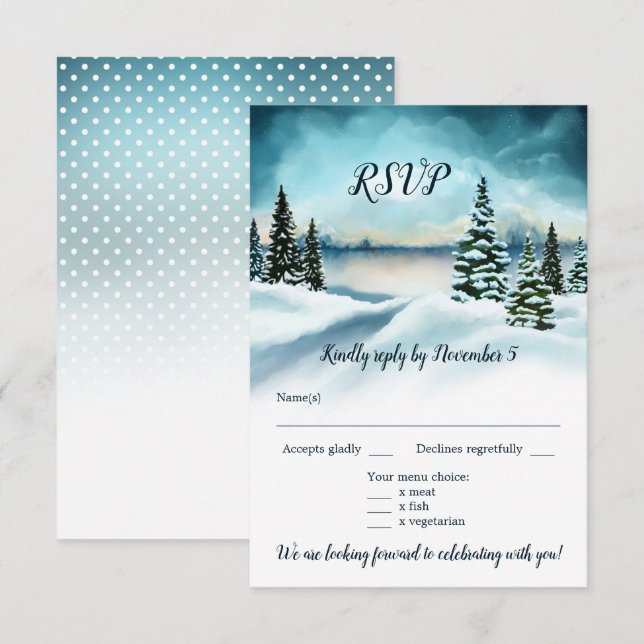 Watercolor Winter Wonderland Wedding Menu UAWG Einladung (Vorne/Hinten)