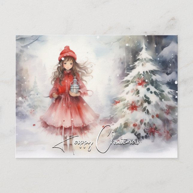 Watercolor Winter Wonderland Weihnachten Rote Spri (Vorderseite)