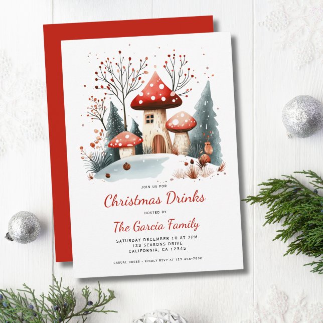 Watercolor Winter Woodland Weihnachtsgetränke Einladung (Von Creator hochgeladen)
