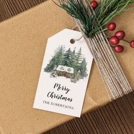 Watercolor Winter Woodland Zuhause Frohe Weihnacht Geschenkanhänger