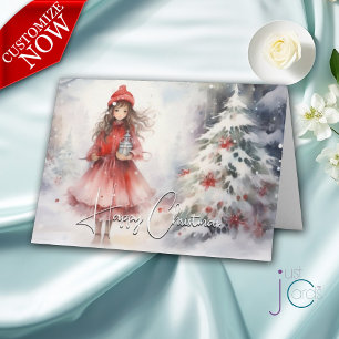 Watercolor-Winter-Wunderland-Weihnachten-Roter Kob Karte