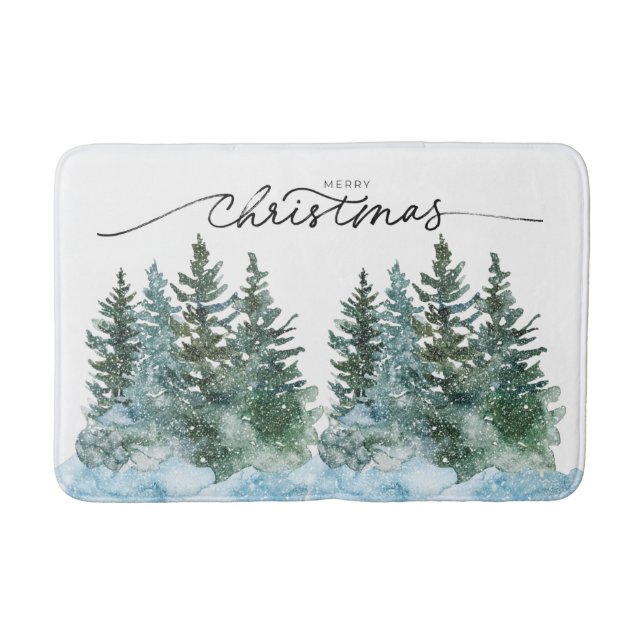 Watercolor Winter Wunderland Weihnachtsbaumen Badematte (Vorderseite)