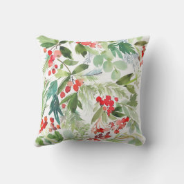 Watercolor Winterberry Holly Pattern Weihnachten Kissen
