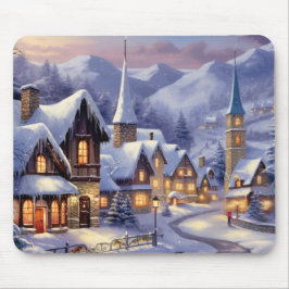 Watercolor Winterlandschaft Weihnachtsdorf Mousepad