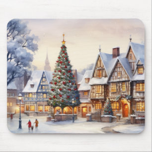 Watercolor Winterlandschaft Weihnachtsdorf Mousepad