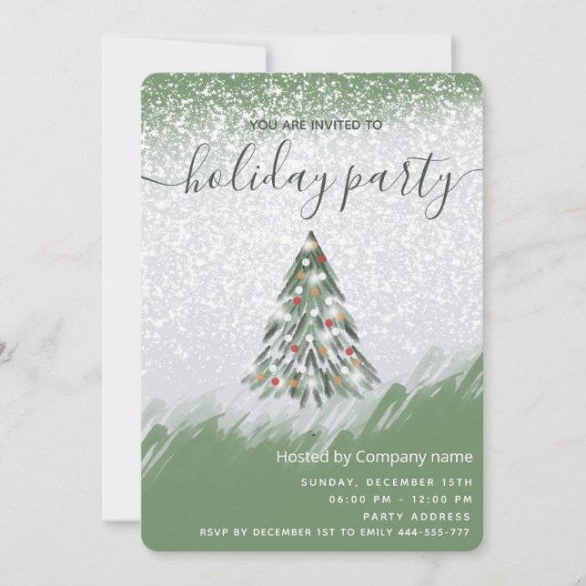 Watercolor Winterpinienbäume - Party Einladung (Vorderseite)