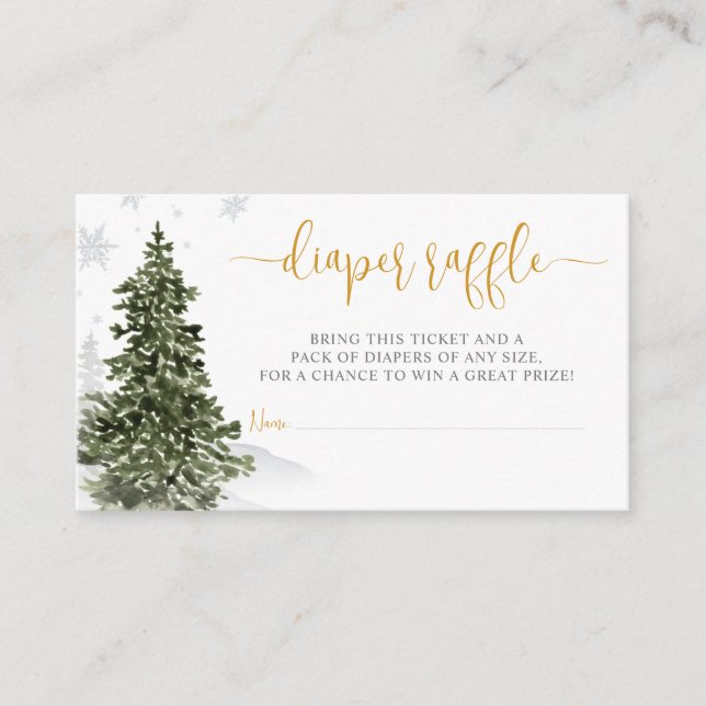 Watercolor Winterwald Gold Winder Raffel Ticket Begleitkarte (Vorderseite)