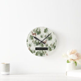 Watercolor Winterwald Nahtloses Muster Runde Wanduhr