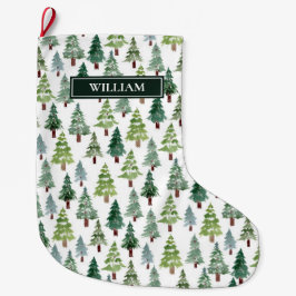 Watercolor Winterwald Personalisiert Großer Weihnachtsstrumpf