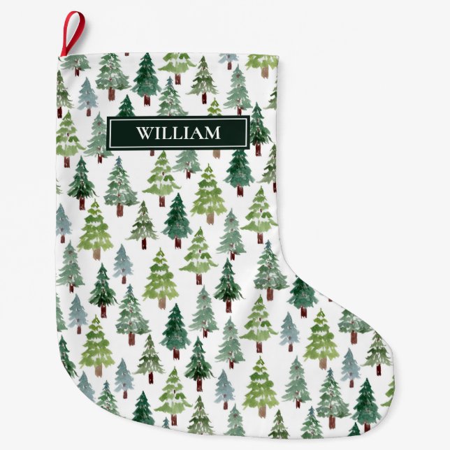 Watercolor Winterwald Personalisiert  Großer Weihnachtsstrumpf (Vorderseite)