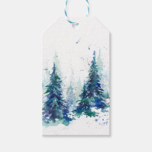 Watercolor Winterwald Weihnachtsbaum modern schlec Geschenkanhänger